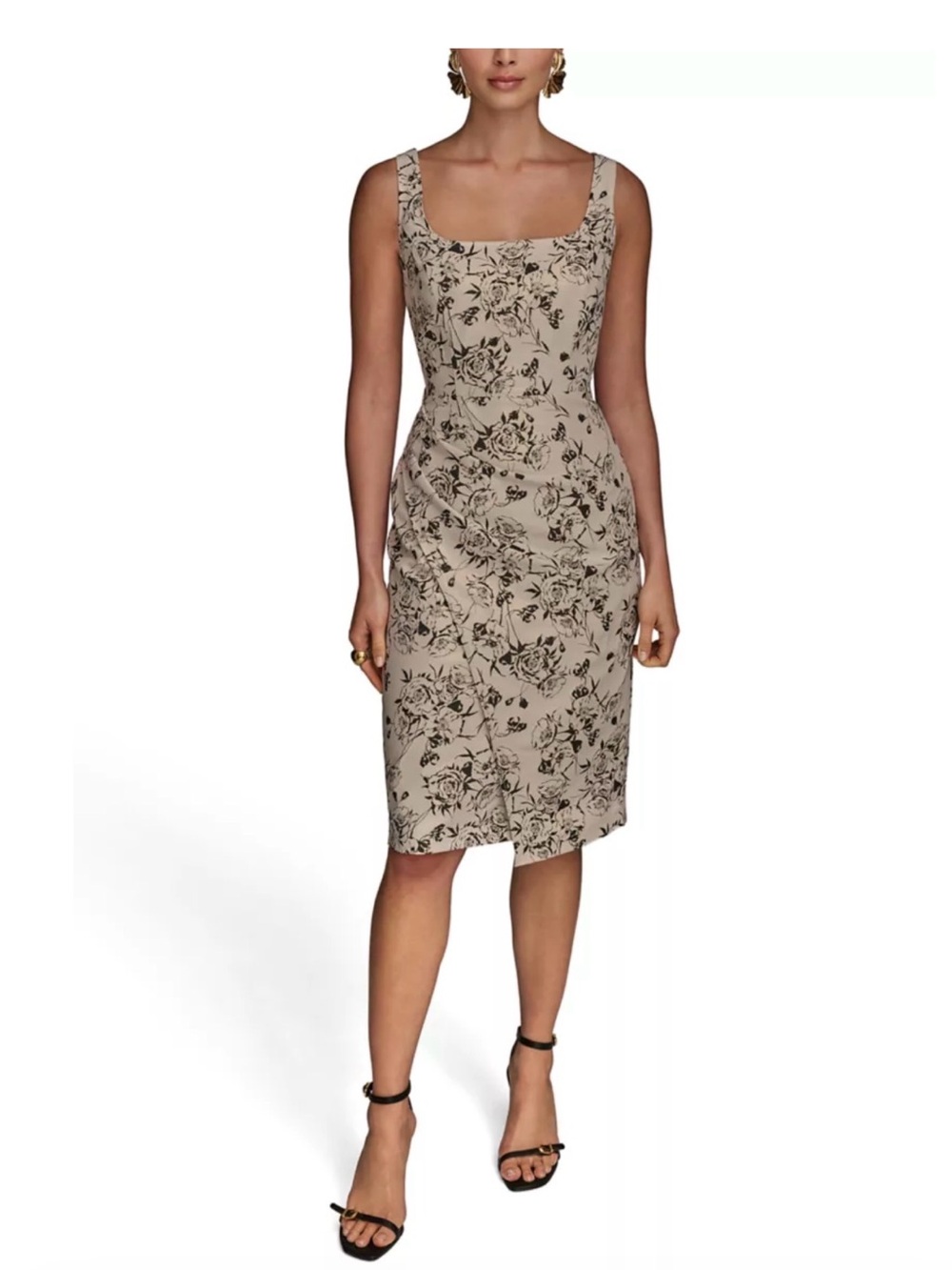 Donna Karan Beige Dress with Black Floral Print